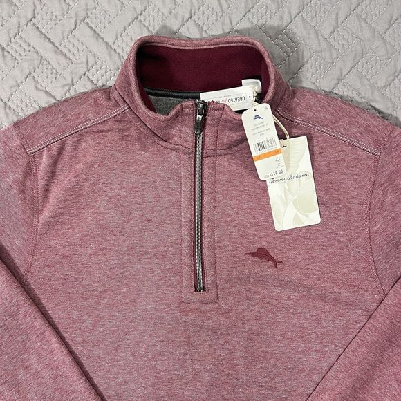 Tommy Bahama Half Zip Pullover Men’s Sz Small Tango Wave Heritage Wine HTHR NWT - Picture 5 of 13